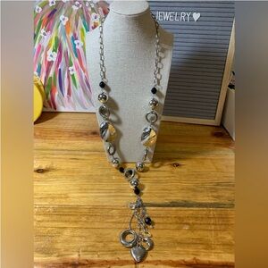 Elegant Silver and Black Tassel Statement Necklace